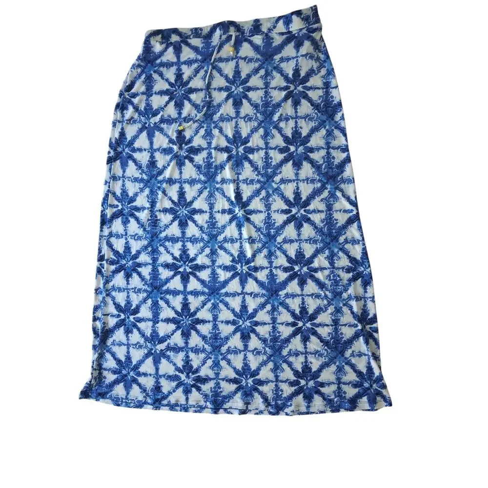 Michael Kors Maxi Skirt Blue/White Elastic Waistband Drawstring Size XL